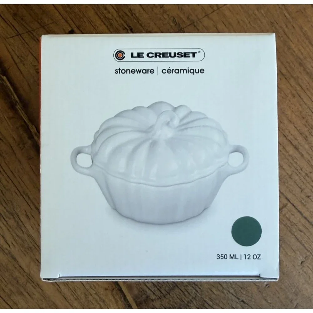Le Creuset Stoneware Figural Pumpkin Mini Cocotte 12 oz Artichaut Green NEW NIB